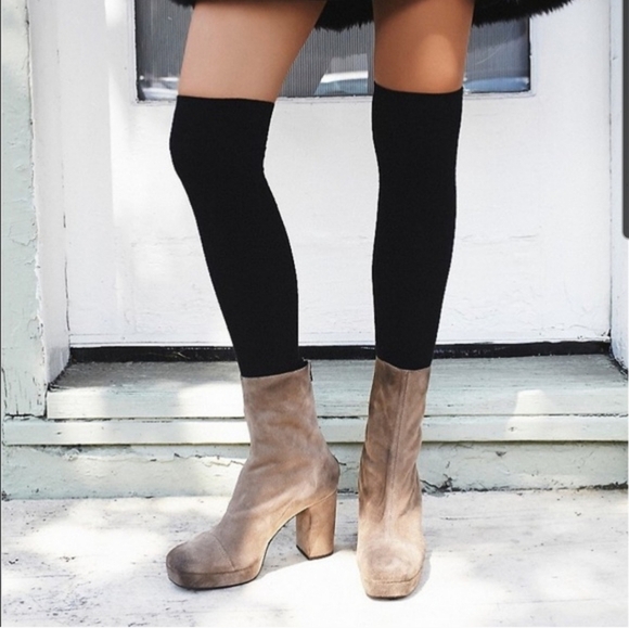 Free People Day For Night Platform Suede Ankle Boots Beige Zipper Size 40 9 9.5 - Picture 1 of 12